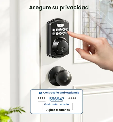 Vista 7 de Veise Cerradura de puerta de entrada sin llave con 2 perillas, cerrojo electrónico retroiluminado con asa, bloqueo automático, códigos únicos, Negro