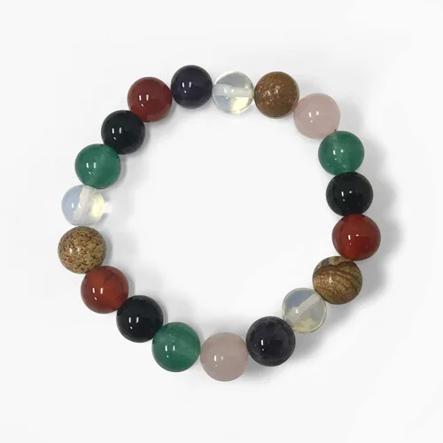 Vista 123 de Gem Avenue Handmade Round Bead Stretch Bracelet Unisex Natural Stone Beaded Jewelry for Men & Women, Elastic Wristband for Daily Wear