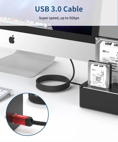 Vista 5 de JSAUX Cable de impresora USB 3.0, tipo A macho a B 3.0 macho (1M/3.3ft) Cable USB 3.0 tipo B trenzado de nylon compatible con estación