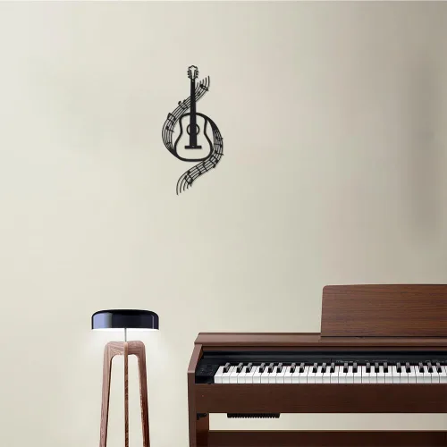 Vista 4 de DUOOLN Decoración de Pared con Notas Musicales Negras Arte de Pared de Guitarra Metálica Esculturas para el Hogar Arriba de la Cama, Cartel