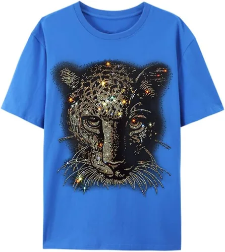 Vista 28 de HZCX FASHION Camiseta con strass brillante para Hombres y Mujeres, manga corta, con pedrería, para festivales de rock, con gemas, de algodón