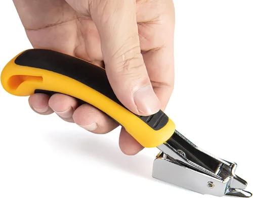 Vista 7 de Extractor de grapas resistente (paquete de 2, amarillo) Herramienta de tapicería con mango ergonómico, removedor de grapas industriales