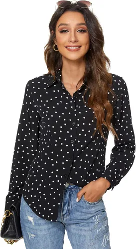 Vista 19 de Atnlewhi - Camisa de trabajo clásica con botones, manga larga, elástica, formal y casual para mujer