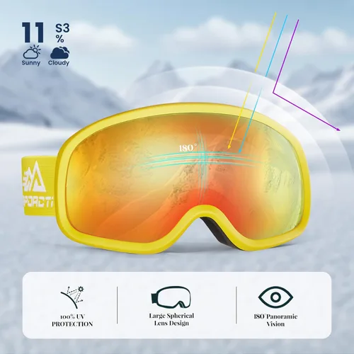 Vista 2 de Gafas de esquí OTG, 100% Protección UV, Antiempañamiento, Lentes polarizadas para esquí y snowboard para hombres, mujeres y adultos