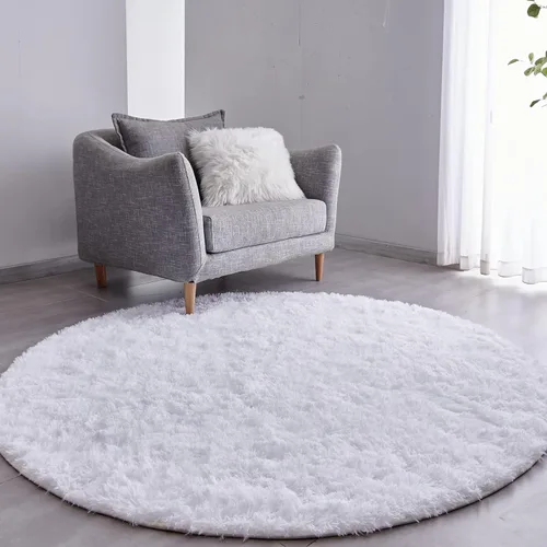 Vista 15 de FJZFING Alfombra Redonda Negra Ultra-Suave de Felpa Moderna 4x4 Alfombra de Área Circular para Dormitorio de Niños, Alfombra Circular Esponjosa Shag