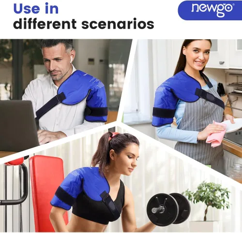 Vista 6 de NEWGO Manguito rotador de bolsa de hielo para hombro, reutilizable, terapia de frío, para aliviar el dolor, bolsa de hielo de gel para lesiones