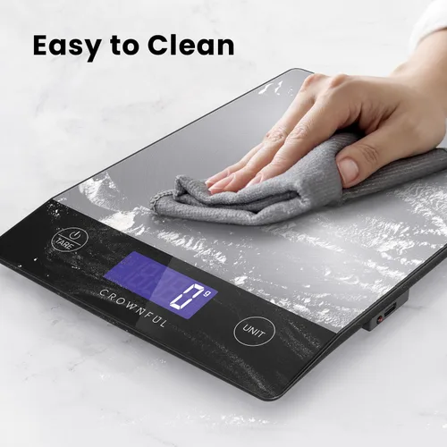 Vista 7 de CROWNFUL Báscula de alimentos, 33 libras, recargable, de acero inoxidable 304, báscula digital de cocina, gramos, onzas y onzas, con pantalla LCD