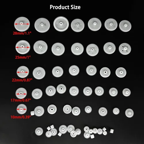 Vista 2 de 58 piezas de engranajes pequeños, juego de engranajes de plástico, módulo 0.5 para DC Motor, juguetes de modelo DIY, RC Car Robot