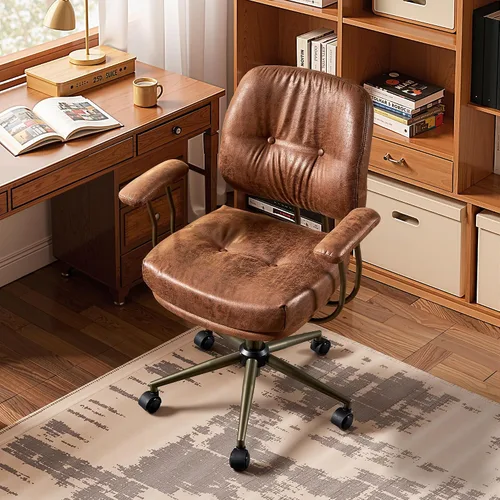 Vista 11 de HOOOWOOO Silla de Oficina Ergonómica, Silla de Escritorio Moderna de Computadora de Media Siglo, Silla Ejecutiva Cómoda con Asiento Extra Ancho