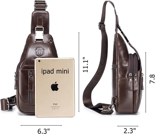 Vista 2 de BULLCAPTAIN Bolso bandolera de cuero genuino para hombre, bolso cruzado para viajes, senderismo, mochila de hombro