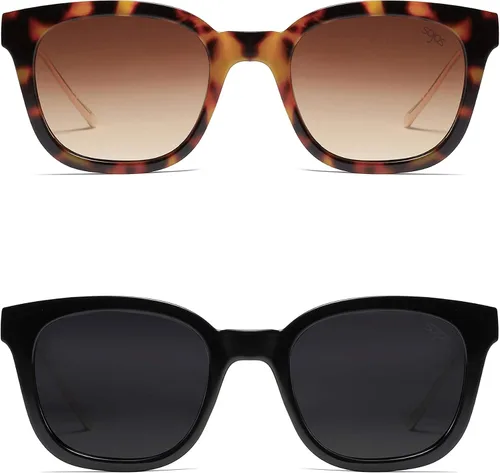 Vista 2 de SOJOS Paquete de 2 lentes de sol polarizados cuadrados clásicos para mujeres y hombres UV400 SJ2050