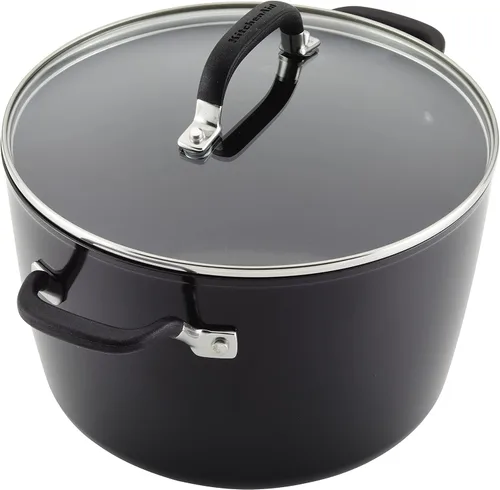 Vista 7 de KitchenAid 84805 Olla antiadherente anodizada dura con tapa, 8 cuartos de galón, color negro ónix