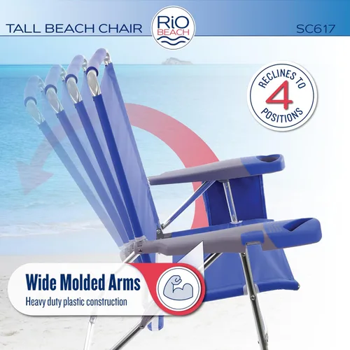 Vista 5 de Rio Brands Silla plegable de 17" de altura extendida con 4 posiciones para playa, camping y jardín, color azul/blanco/verde