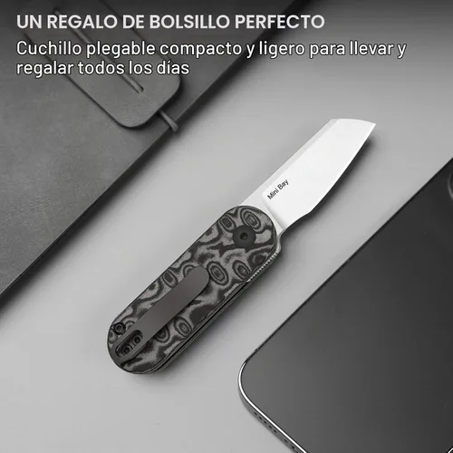 Vista 4 de Kizer Mini cuchillo de bolsillo de bahía con mango micarta de patrón de vórtice, V2583A6 Negro- gris