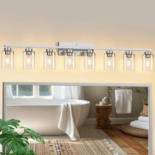 Vista 24 de IZORRO Lámparas de baño, modernas luces de tocador, accesorios de iluminación de baño sobre espejo con pantalla de vidrio transparente, aplique