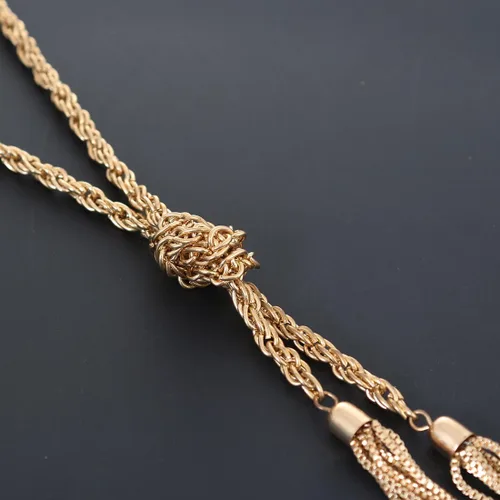 Vista 7 de larga borla collar con dije forma de Y Ajustable Nudo Cadena Borla Colgante para las mujeres