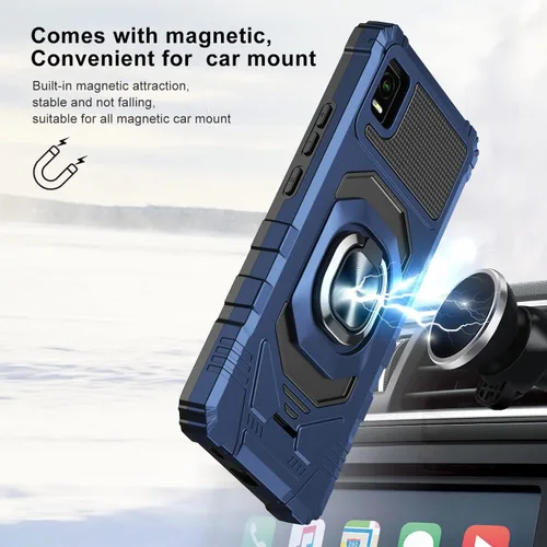 Vista 4 de Funda compatible con Cricket Vision Plus con protector de pantalla de vidrio templado [grado militar] anillo de montaje en automóvil con soporte a