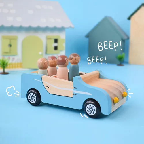 Vista 6 de PairPear Coche Familiar de Madera para Muñecas, Juguetes de Madera para Muebles de Casa de Muñecas, Juego de Accesorios, Vehículo de Juego