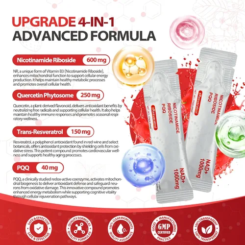 Vista 3 de Suplemento NAD, suplementos líquidos liposomales NAD+ de 1000 mg, alternativa de suplemento NMNH para hombres y mujeres, aumenta la energía celular