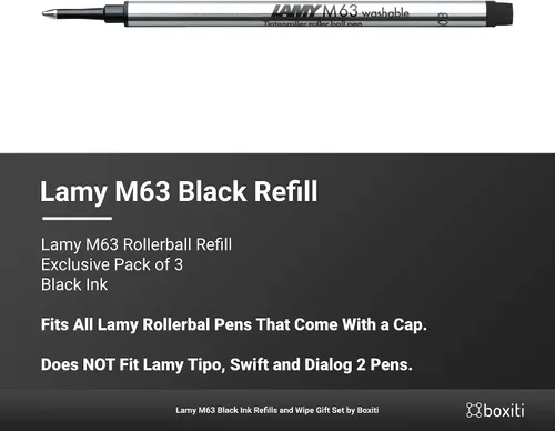 Vista 2 de Lamy M63 - Recambio para rollerball negro (paquete de 3) y toallita