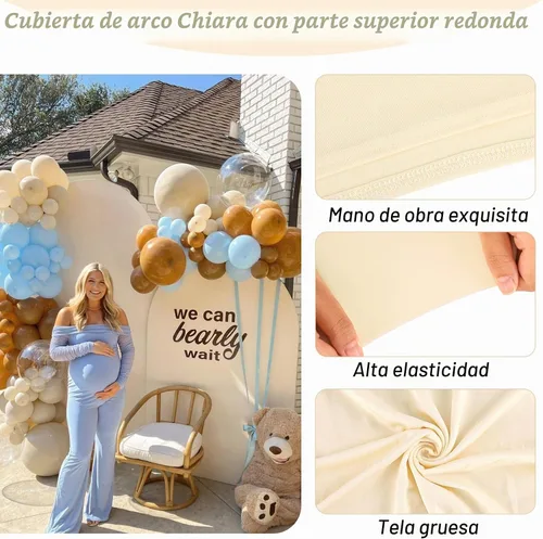 Vista 3 de Juego de 3 fundas de elastano ajustables para arco de boda, color beige, cubierta de fondo para arco de Chiara, parte superior redonda, para boda