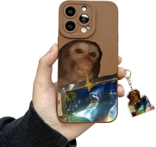 Vista 7 de Trendy Monkey - Funda para teléfono compatible con iPhone 16/15/14/13/12/11 ProMax con llavero gratis, accesorios divertidos de meme de mono, funda