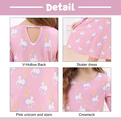 Vista 4 de V.&GRIN Vestido de niña suave de manga larga floral twirly casual y vestido de fiesta para niños pequeños de 2 a 8 años