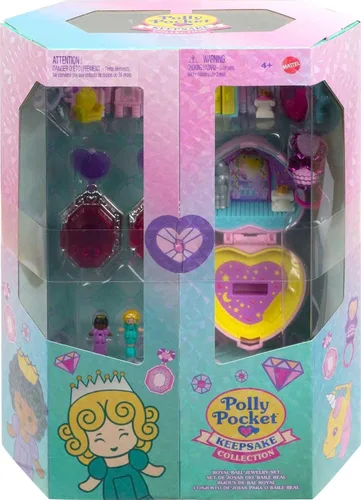 Vista 6 de Polly Pocket Compacto de Coleccionista con 2 Muñecas, Colección de Recuerdos Baile Real Set de Accesorios de Joyería, Juguete Coleccionable con Tema