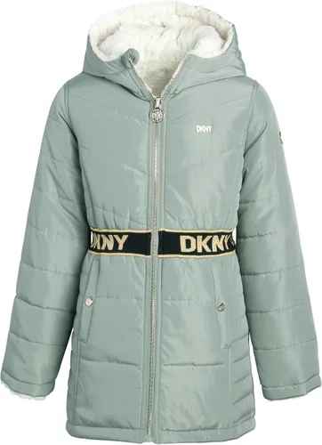 Vista 6 de DKNY Chaqueta reversible con capucha para niñas, abrigo acolchado de nailon o forro de sherpa