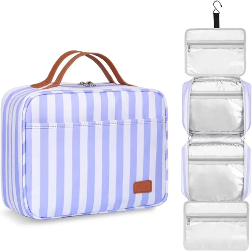 Vista 16 de Bosidu Neceser de viaje colgante, organizador de artículos de tocador de viaje de gran capacidad para mujeres con 4 compartimentos y 1 gancho