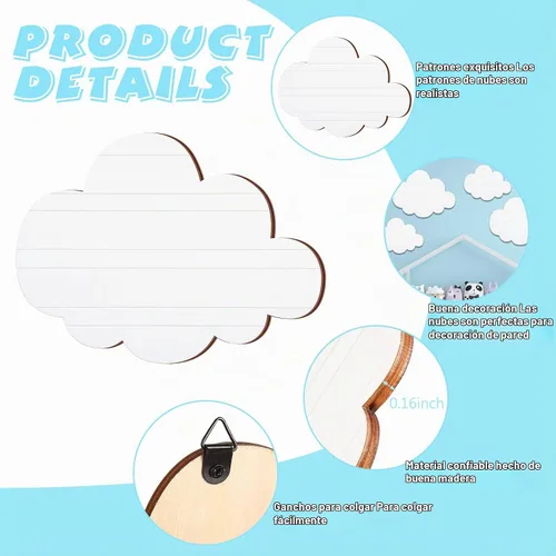 Vista 5 de Ferraycle 4 piezas de decoración de pared de madera de nube, nubes colgantes blancas extraíbles para guardería, dormitorio, sala de estar, 2