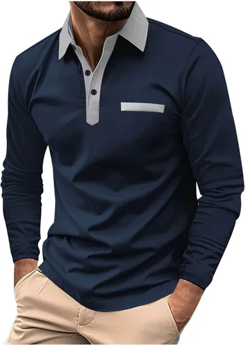 Vista 13 de Mens Long Sleeve Polo Shirts Casual Loose Button Down Shirt Big and Tall Gym Workout Tee Top Lightweight Pullover