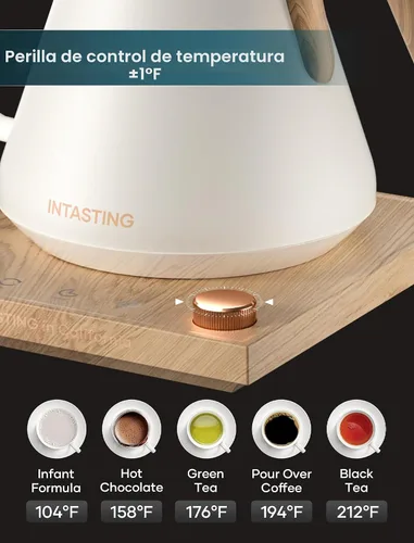 Vista 3 de INTASTING Hervidor Eléctrico, Hervidor Eléctrico de Cuello de Ganso, Control Preciso de Temperatura de ±1℉, Interior de Acero Inoxidable, Blanco