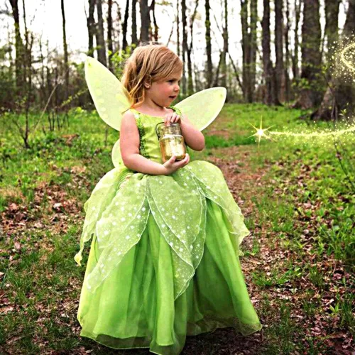 Vista 2 de Disfraz de princesa de hadas para niños y niñas con alas de hadas verdes Halloween cosplay fiesta de cumpleaños