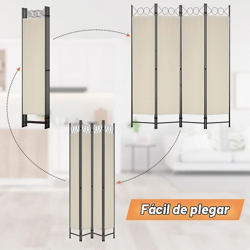 Vista 6 de Divisor de habitación, 4 paneles, pantalla de privacidad plegable portátil de 6 pies, divisor de pared independiente con marco de acero y panel