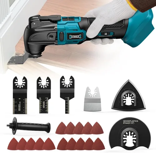 Vista 12 de Herramienta Oscilante Inalámbrica para Batería Dewalt de 20V, Herramienta de Motor sin Escobillas de 6 Velocidades Variables, Kit de Múltiples