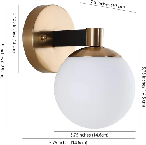 Vista 6 de JONATHAN Y Lámpara de pared LED de 5.75 pulgadas, color latón/negro, 1 luz de globo moderno, pantalla de vidrio esmerilado, lámpara de pared Art