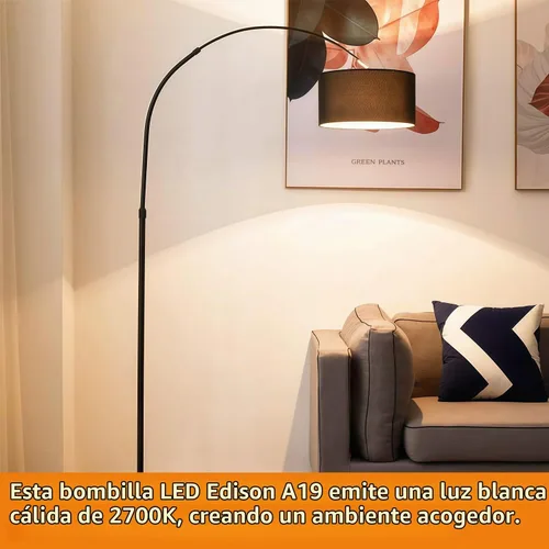 Vista 3 de Vinaco Bombilla LED A19 regulable de 2700 K, blanco cálido, 4 bombillas Edison A19, 8 W igual a 60 W, bombillas Edison de larga duración 806LM E26