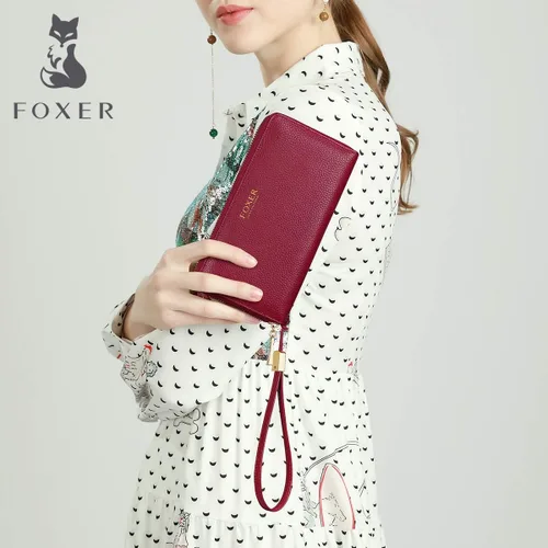 Vista 7 de FOXLOVER Carteras de cuero genuino para mujer, con bloqueo RFID, con cremallera, con pulsera