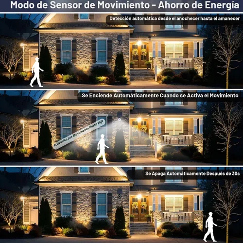 Vista 3 de Luces solares con sensor de movimiento al aire libre 2000LM, luces de seguridad de inundación IP67, luces puntuales impermeables para patio, garaje