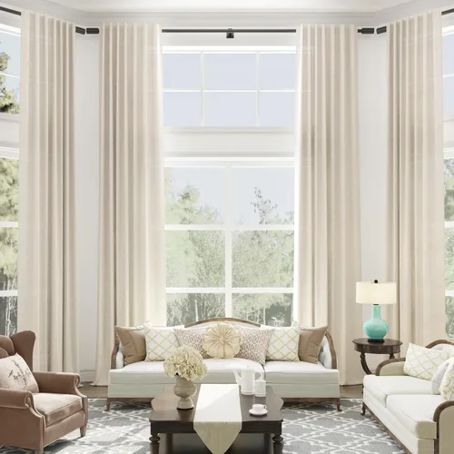Vista 14 de Cortinas de lino extralargas de 144 pulgadas de largo para sala de estar con pestaña superior, cortinas modernas estilo casa de campo de dos pisos