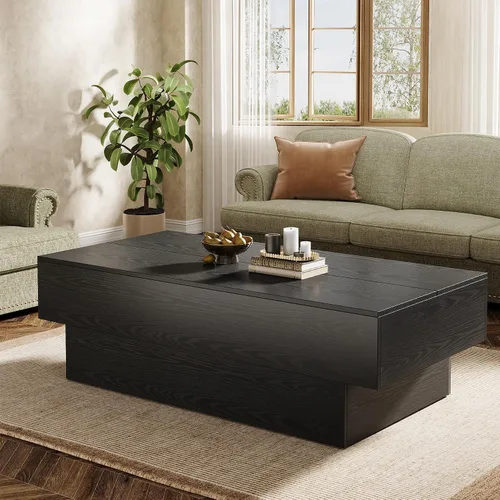 Vista 5 de Tribesigns - Mesa de café moderna negra, mesa de té rectangular de madera de 55 pulgadas, mesa central grande para sala de estar, sala de recepción