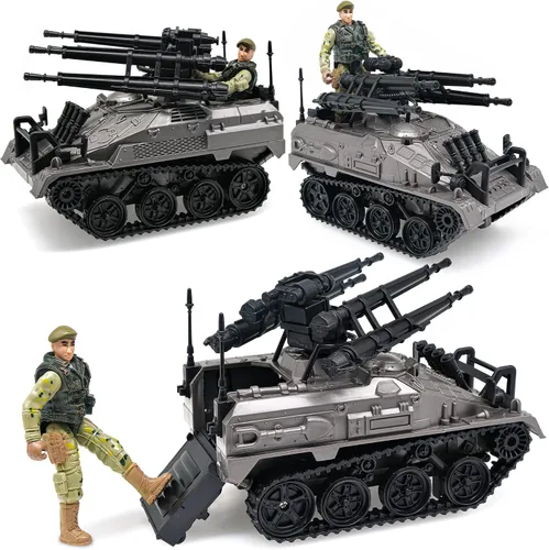 Vista 3 de MISTBUY Figuras de acción de hombres del ejército estadounidense con juego de juguetes de vehículos militares, soldados de juguete con camiones