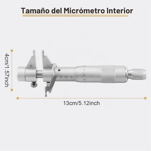 Vista 3 de Juego de micrómetros interiores, orificio de calibre de diámetro interno de 5 a 1.181 in, rango de 0.0004 in de precisión + llave + anillo