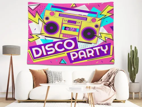 Vista 4 de 5x3ft Disco Party Backdrop Retro Boombox Colorful Geometric Patterns Background for 70s 80s 90s Night Club Dancing Music Birthday Lets Boogie Party