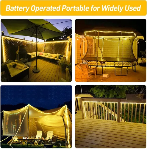 Vista 3 de JMEXSUSS Paquete de 2 luces de Navidad a pilas de luces blancas cálidas, impermeables al aire libre, 200 LED de 66 pies, 8 modos, funciona