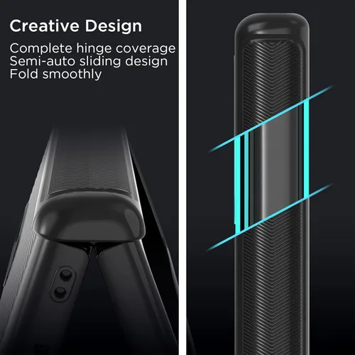 Vista 2 de MAKAVO Funda para Samsung Galaxy Z Fold 3 5G con protección de bisagra, protector de pantalla de vidrio templado integrado, ajuste delgado 3D Negro