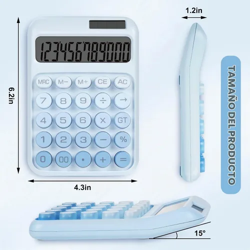 Vista 2 de Calculadora de interruptor mecánico con botones grandes, calculadoras de escritorio, 12 dígitos, energía de batería solar, calculadora