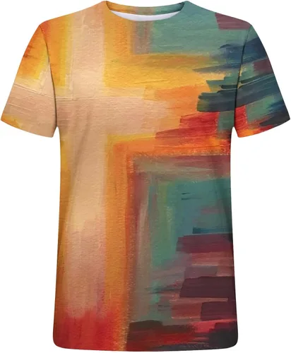 Vista 3 de Camiseta de manga corta con estampado 3D de Jesús Cruz de Jesús para hombre, camisetas gráficas divertidas, camisetas cristianas religiosas