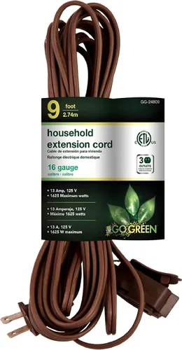 Vista 11 de Go Green Power Inc. Cable de extensión para el hogar de 16/2 de 6 pies con 3 tomas, color marrón, discreto, sin torceduras, cubiertas de seguridad